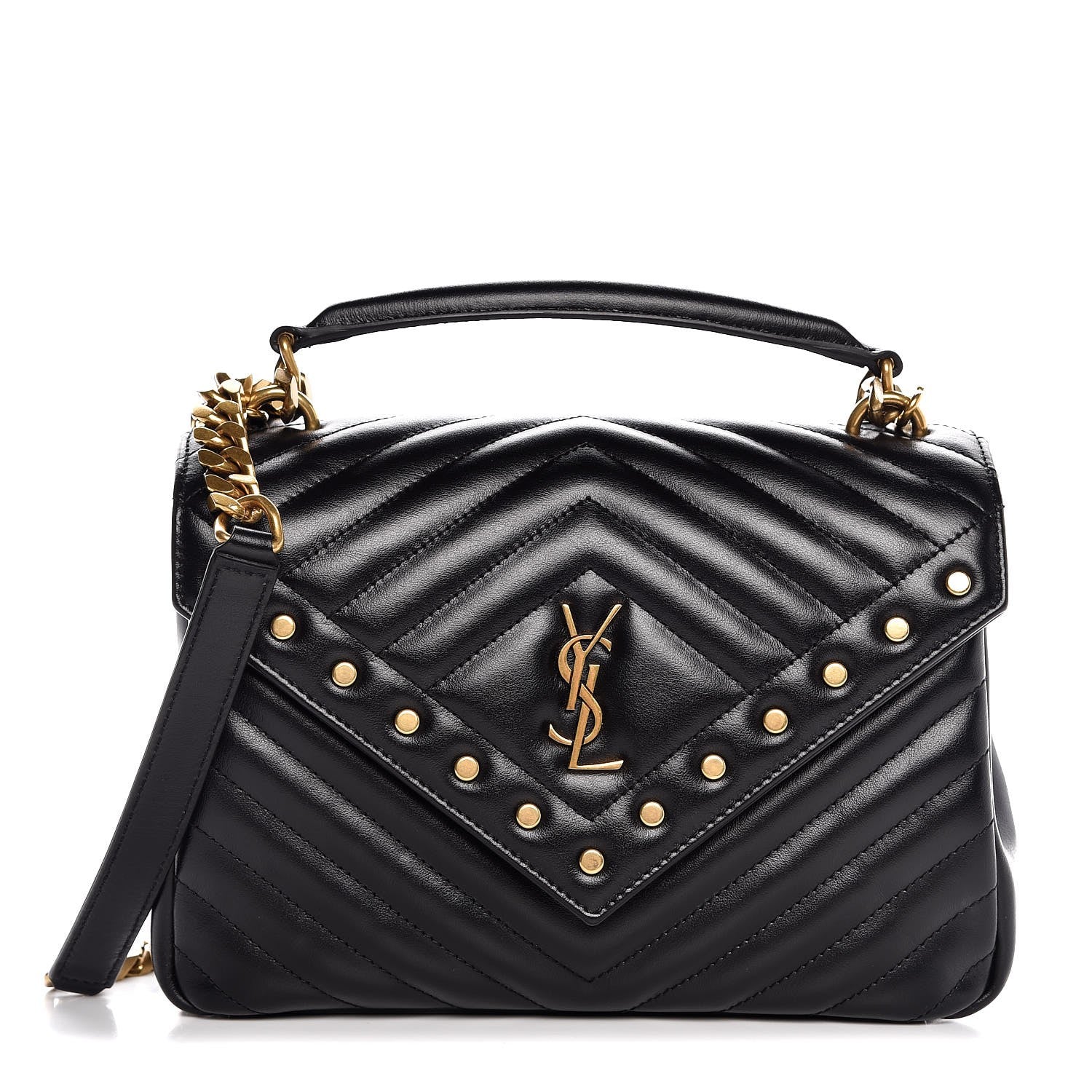 Saint Laurent Calfskin Matelasse Chevron Studded Monogram Medium College Bag Black 1 of 8