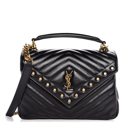 Saint Laurent Calfskin Matelasse Chevron Studded Monogram Medium College Bag Black 1 of 8