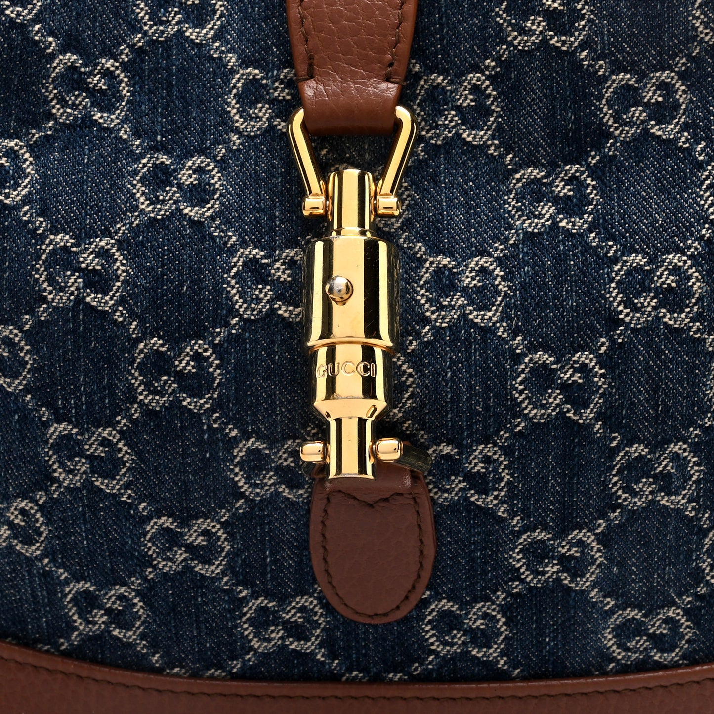 New Denim GG Monogram Calfskin Small Jackie 1961 Hobo Blue Tea Cuir
