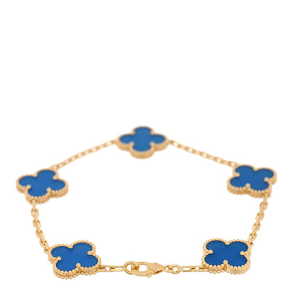 Van Cleef & Arpels 18K Yellow Gold Blue Agate 5 Motifs Vintage Alhambra Bracelet 2 of 4