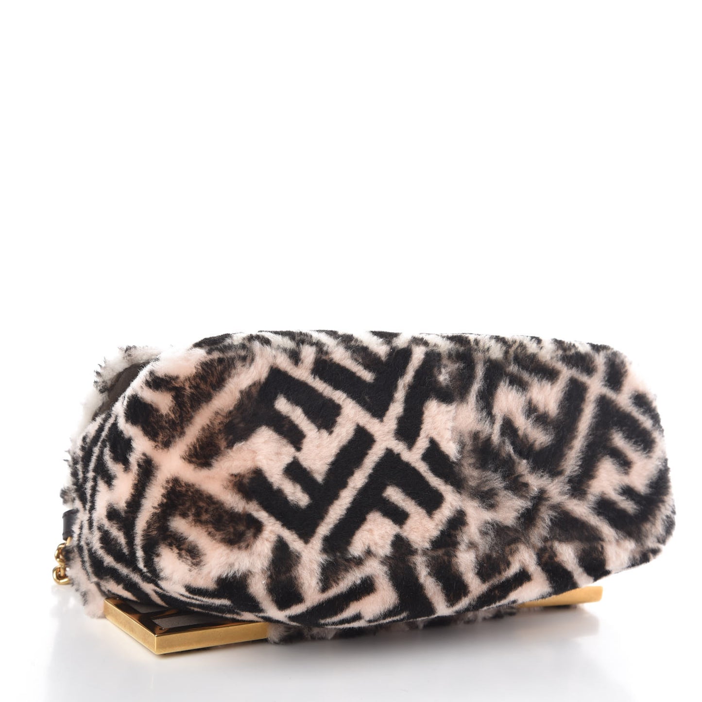 Shearling Macro FF 1974 Diagonal Double F Shoulder Bag White Light Rose Ebano