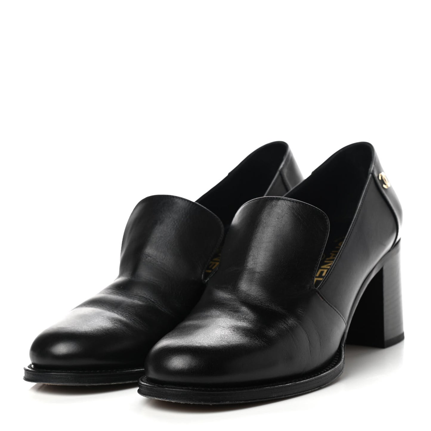 Glazed Calfskin CC Loafers 41 Black