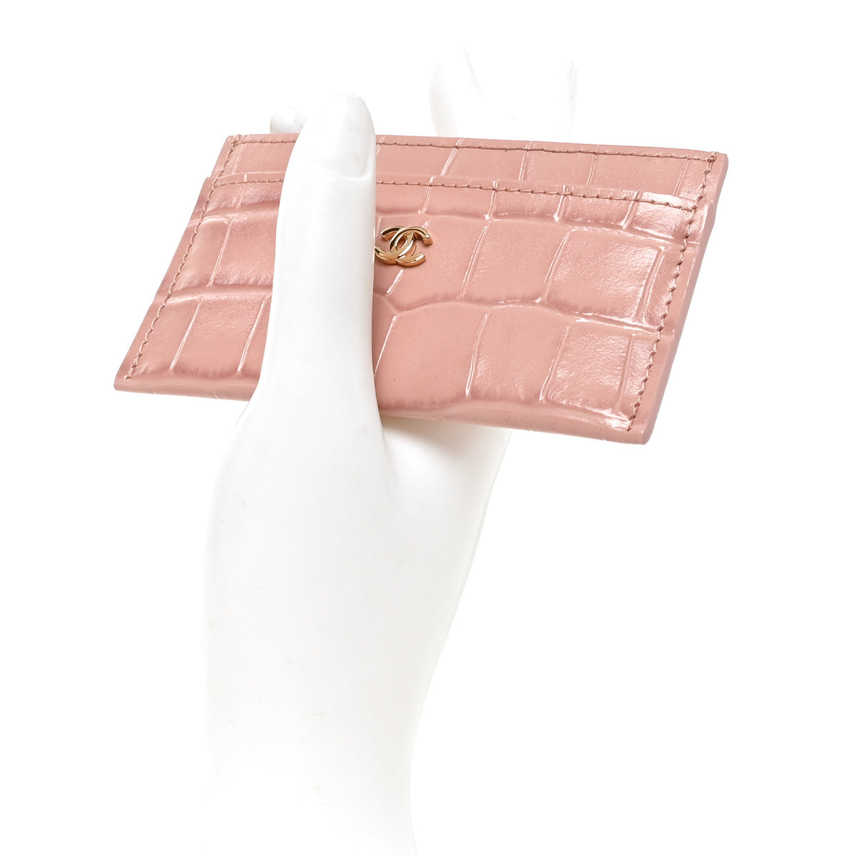 Chanel Calfskin Crocodile Embossed Crococo Card Holder Light Pink 2 of 8