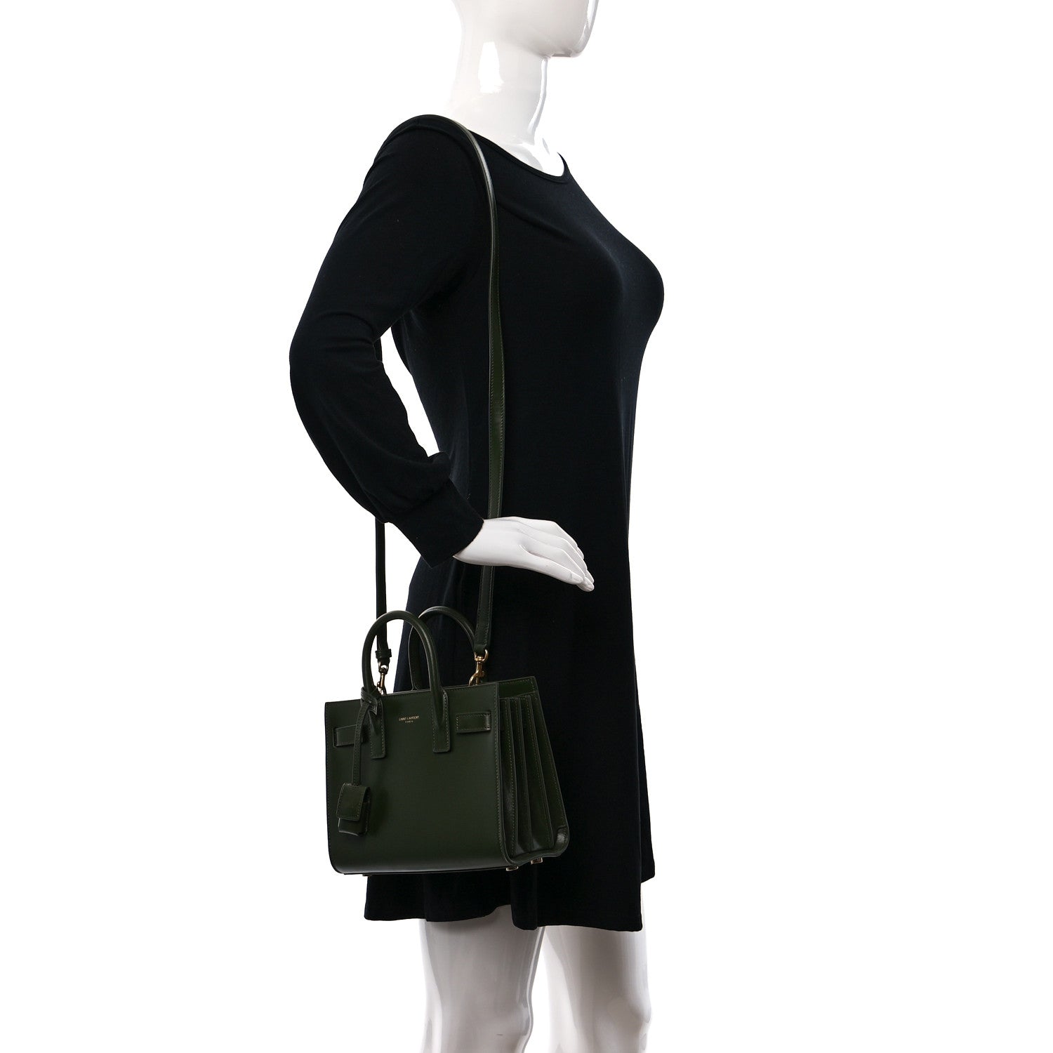 Saint Laurent Calfskin Nano Sac Leather Satchel Dark Pine 2 of 8