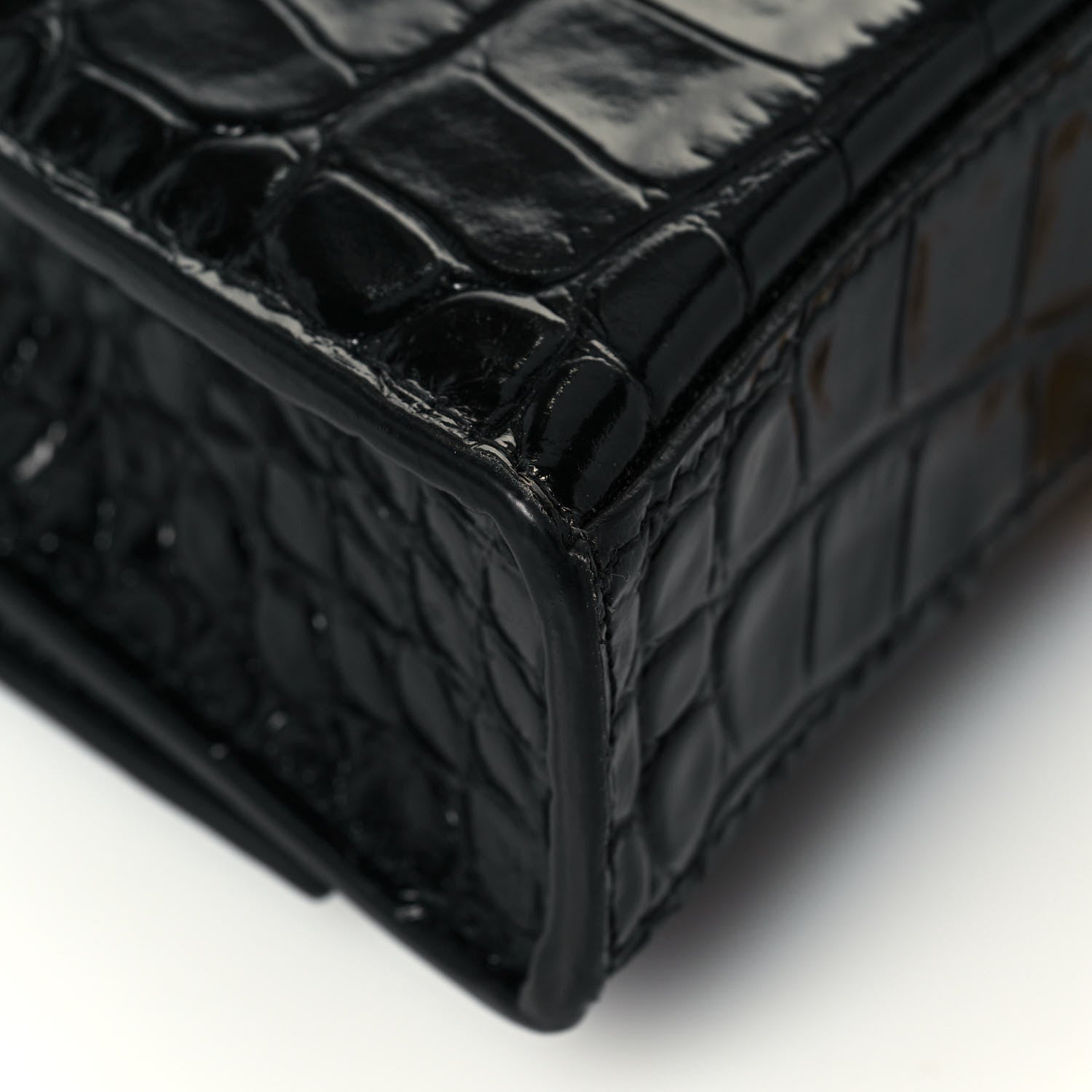 Balenciaga Shiny Calfskin Crocodile Embossed Hourglass Chain Bag Black 8 of 11