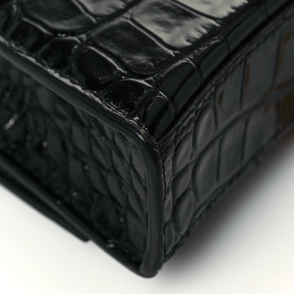 Balenciaga Shiny Calfskin Crocodile Embossed Hourglass Chain Bag Black 8 of 11