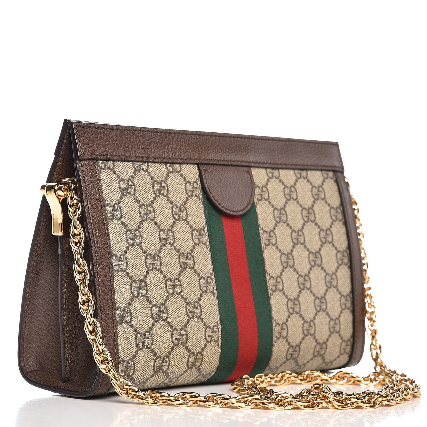 GG Supreme Monogram Web Small Ophidia Chain Shoulder Bag Brown