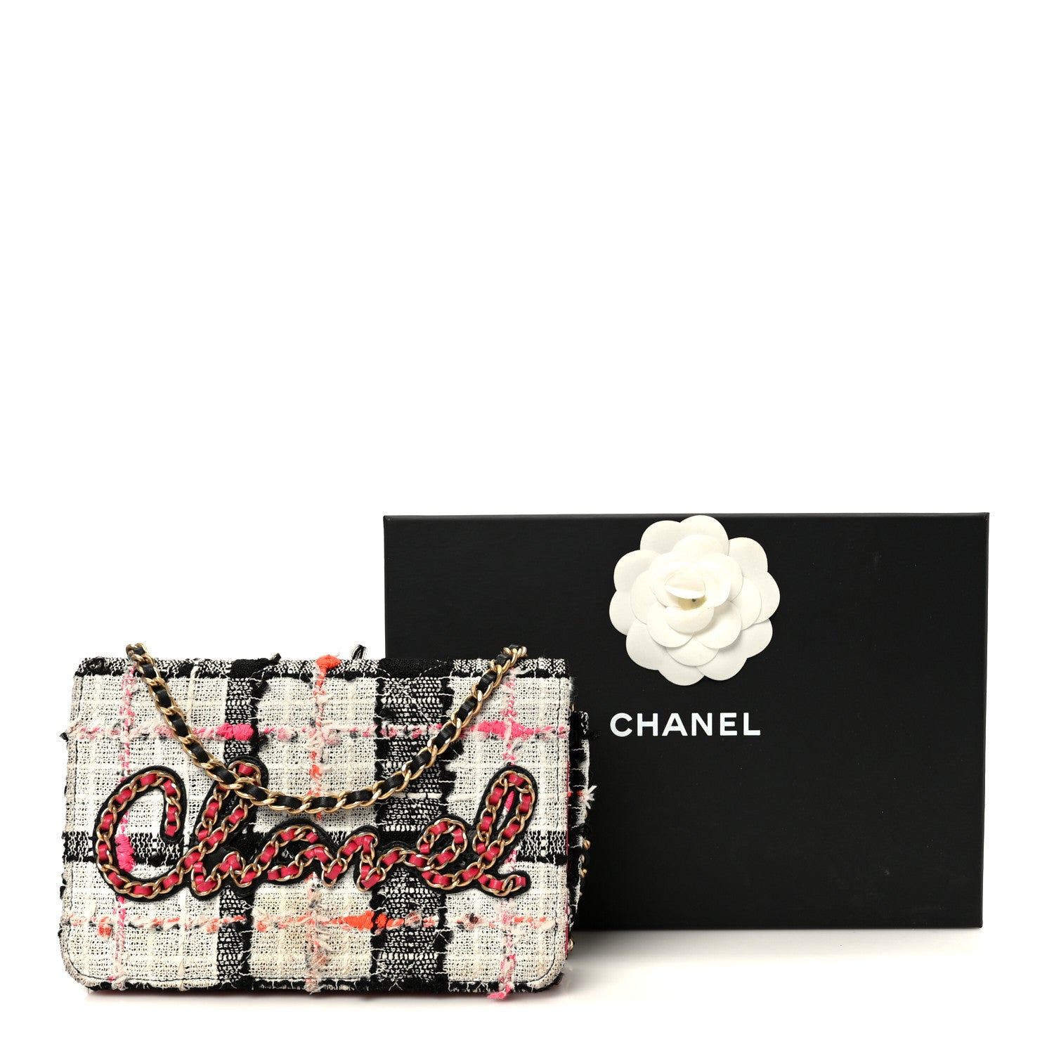 Chanel Tweed Calfskin Signe Wallet On Chain WOC Black Pink Orange 12 of 12