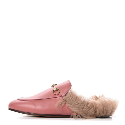 Gucci Calfskin Fur Womens Princetown Slippers 39 Lipstick Rose Natural 1 of 9