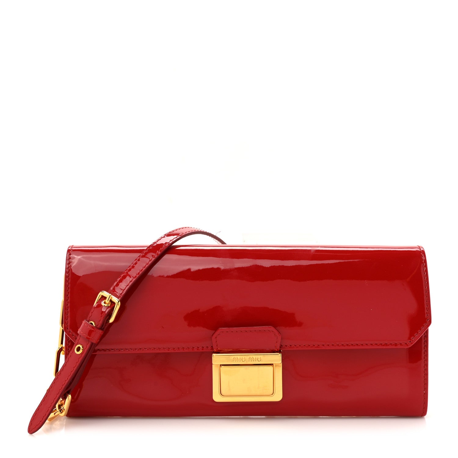 Miu Miu Vernice Madras Wallet On Chain Rosso 1 of 14
