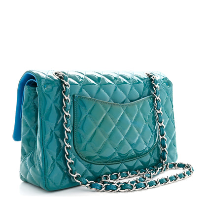 Chanel Patent Calfskin Quilted Medium Double Flap Turquoise 3 of 10