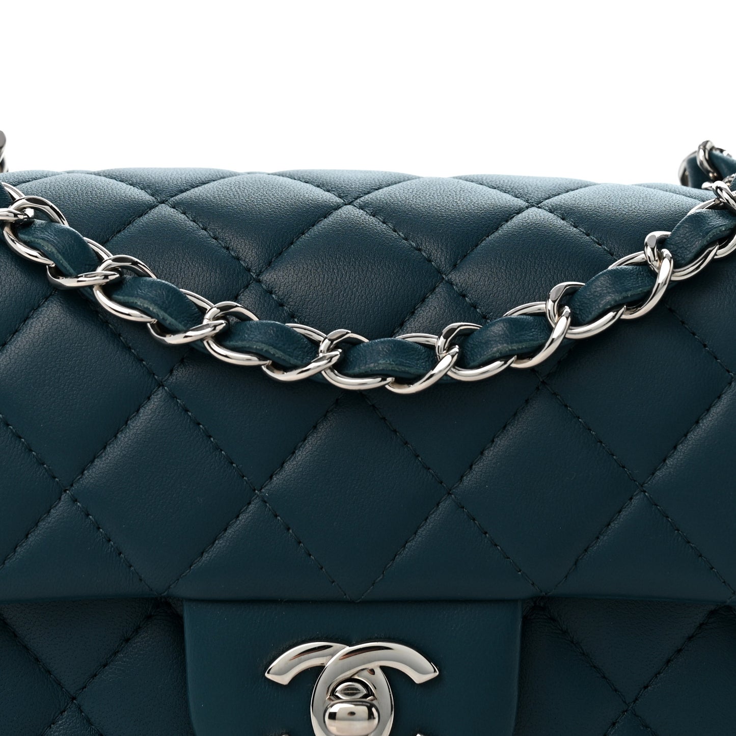 Lambskin Quilted Mini Rectangular Flap Dark Blue