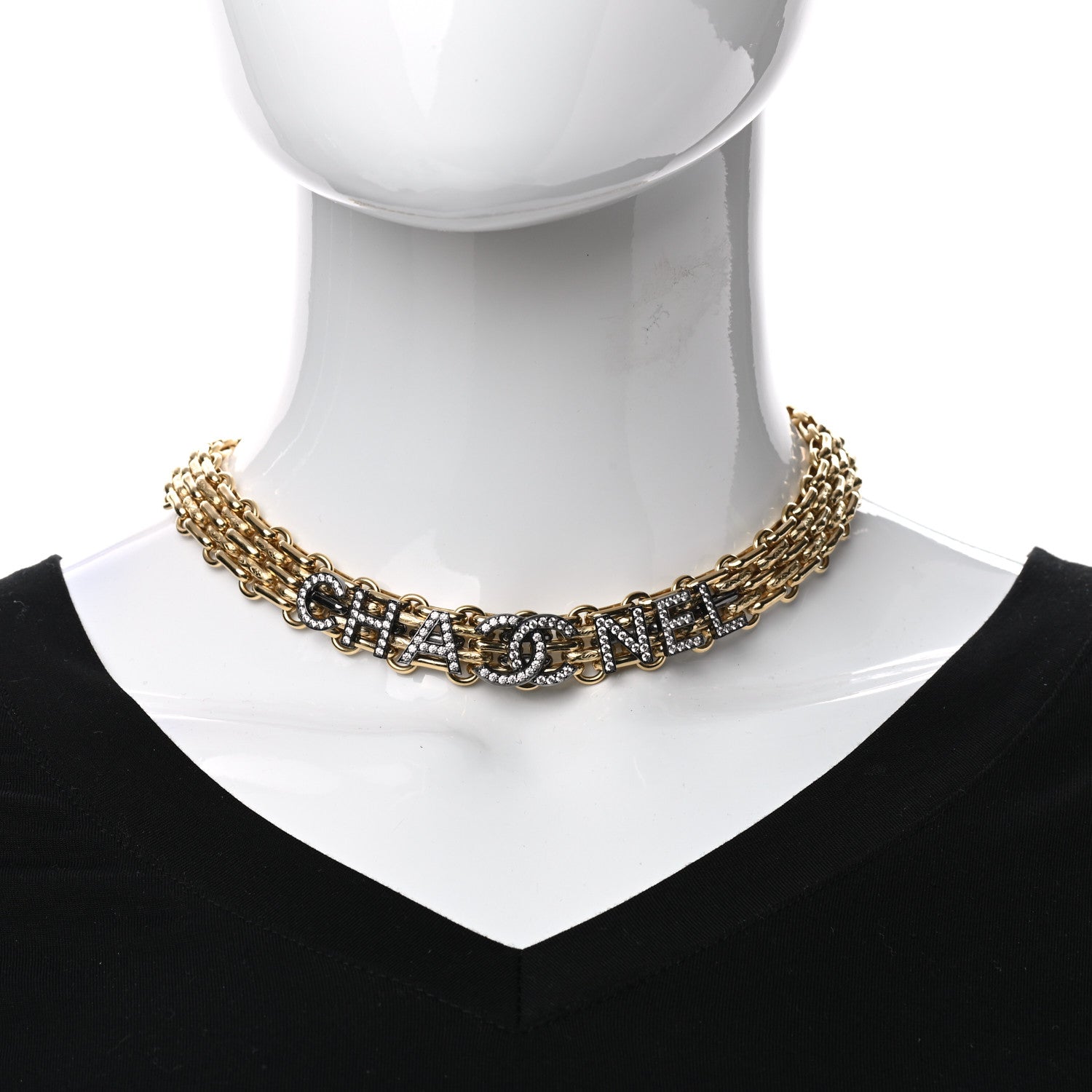Chanel Chain Link Logo CC Choker Necklace Gold 2 of 4
