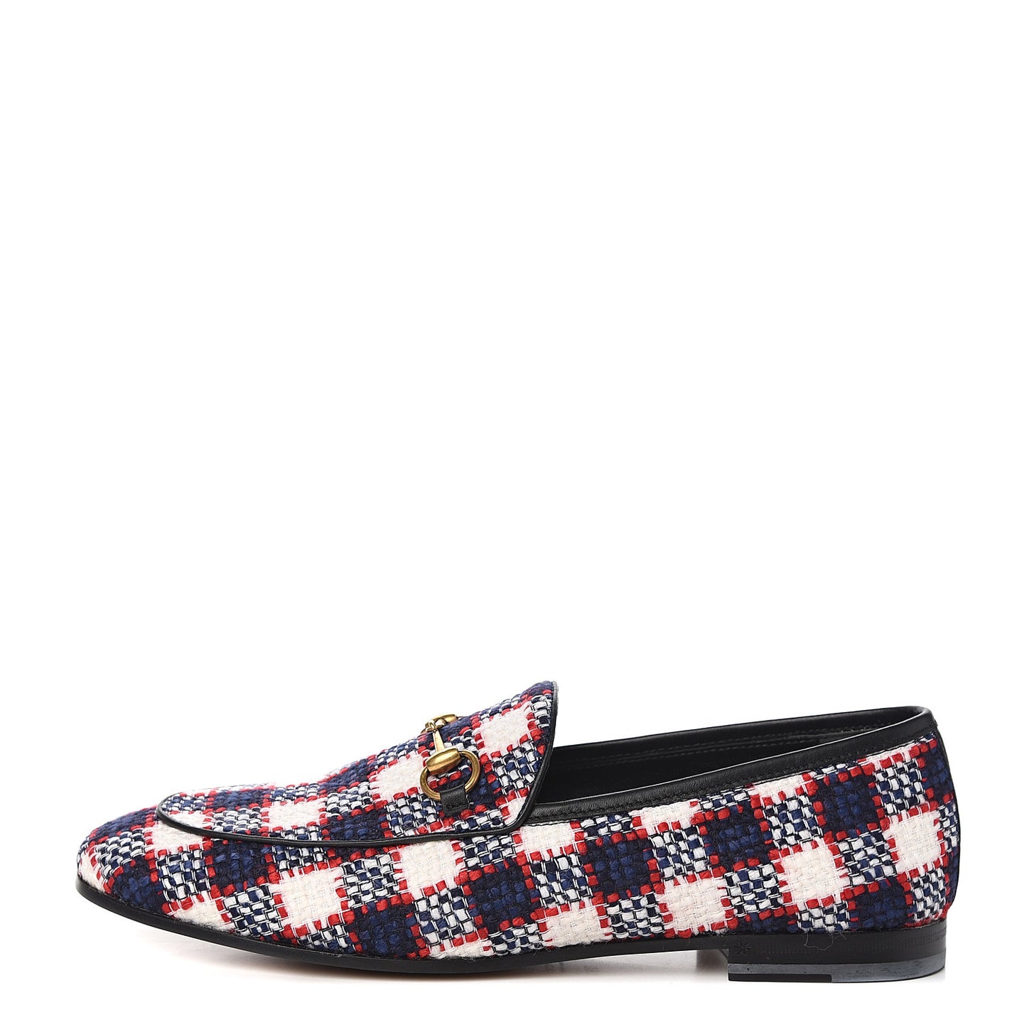 Vintage Tweed Check Horsebit Womens Jordaan Loafers 39.5 White Hibiscus Red Marine