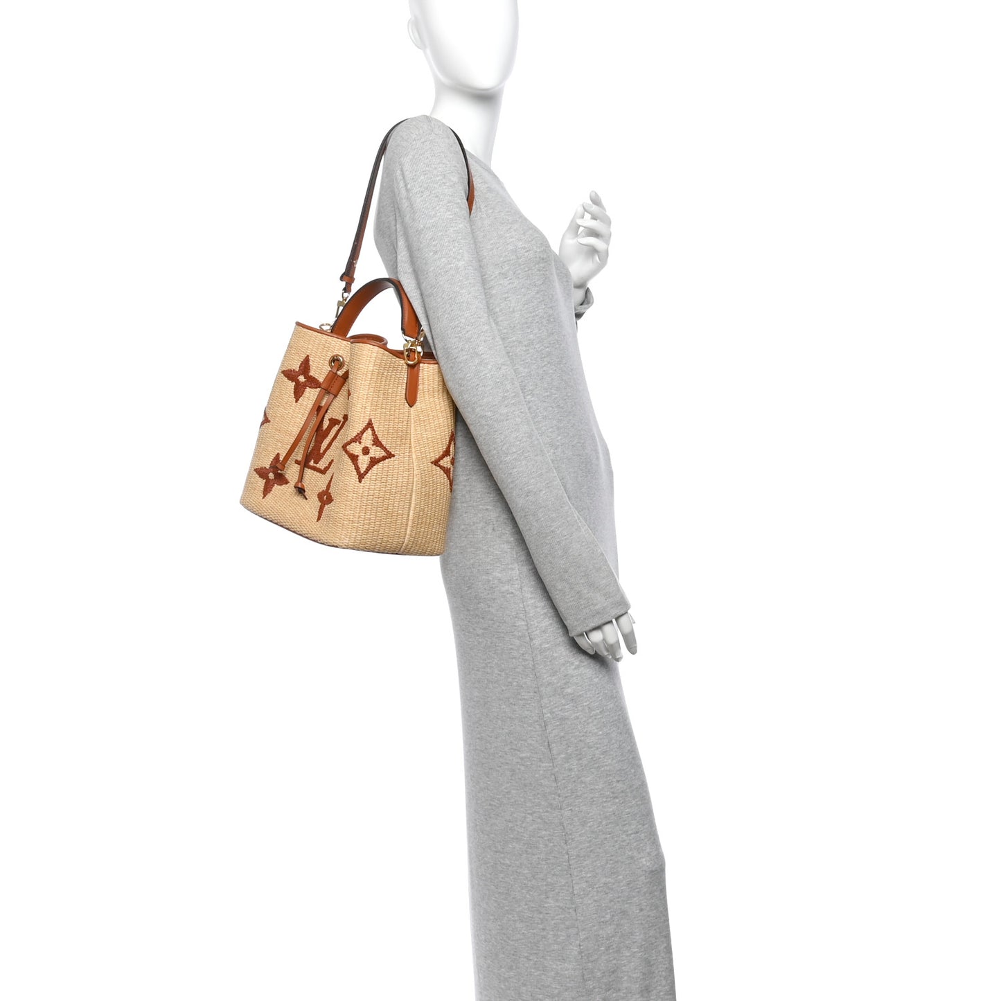 Raffia Calfskin Monogram Neonoe MM Tan