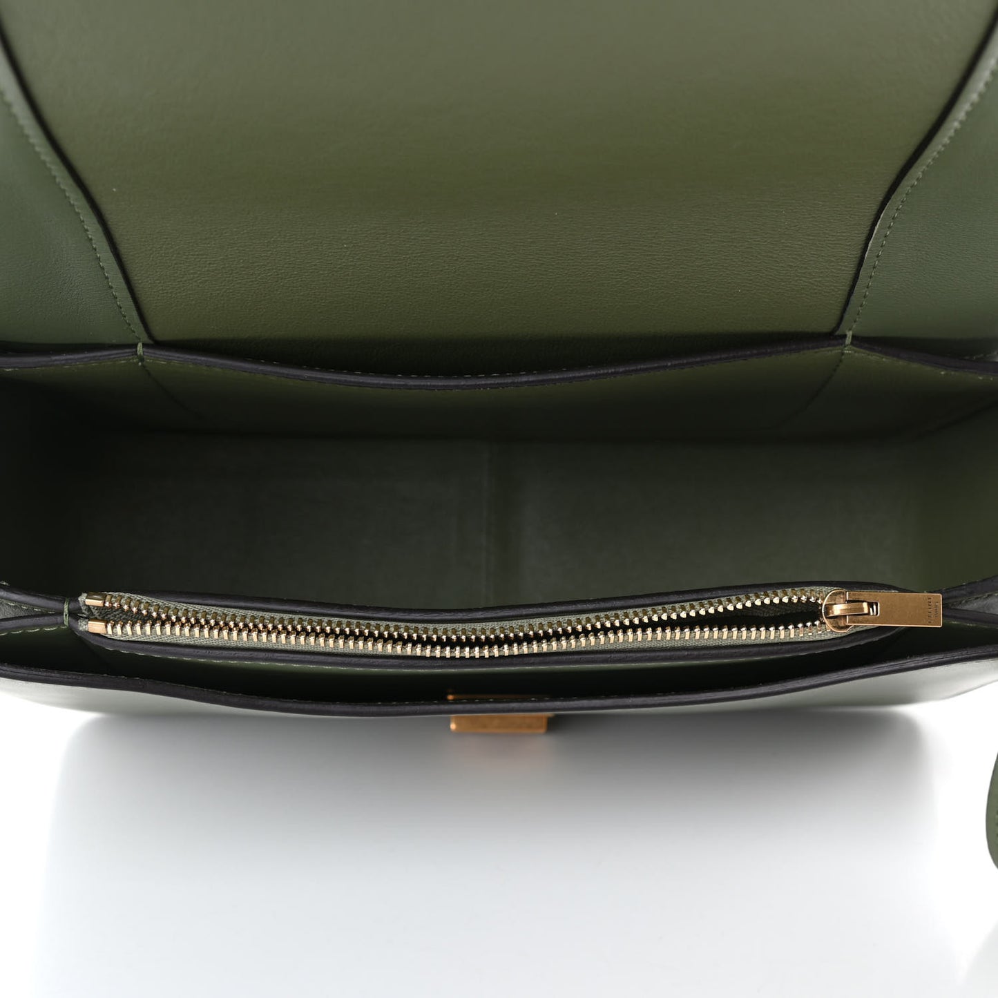 Shiny Smooth Calfskin Medium Frame Shoulder Bag Olive Pastel Green