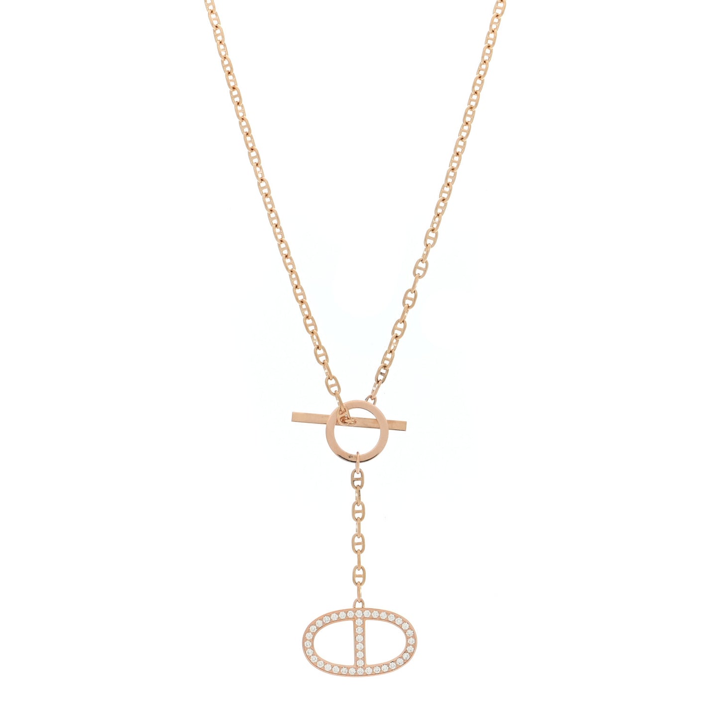 18K Rose Gold Diamond GM Chaine D'Ancre Contour Pendant Necklace ST