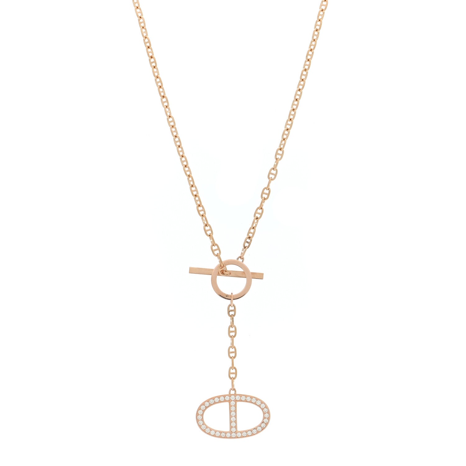Hermes 18K Rose Gold Diamond GM Chaine D'Ancre Contour Pendant Necklace ST 1 of 5