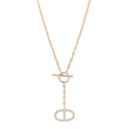 Hermes 18K Rose Gold Diamond GM Chaine D'Ancre Contour Pendant Necklace ST 1 of 5