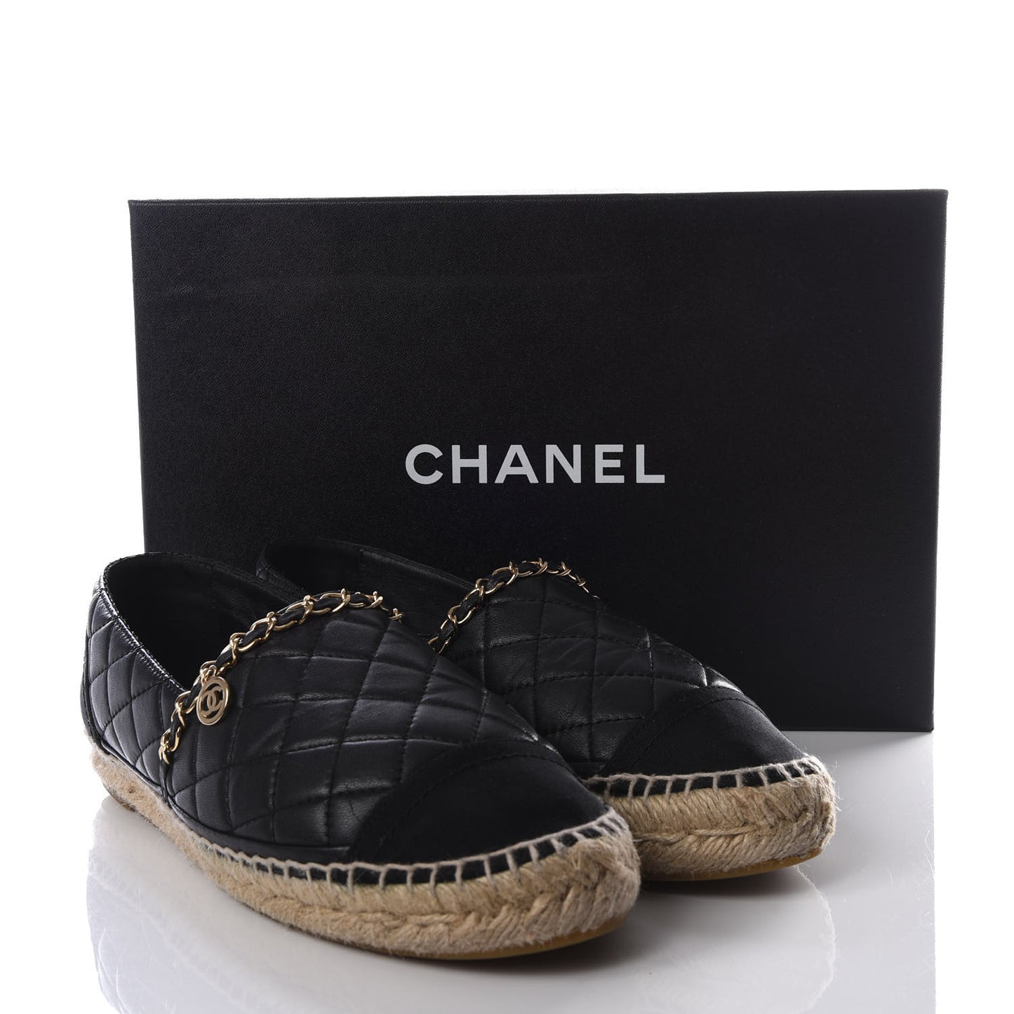 Lambskin Quilted CC Chain Espadrilles 39 Black