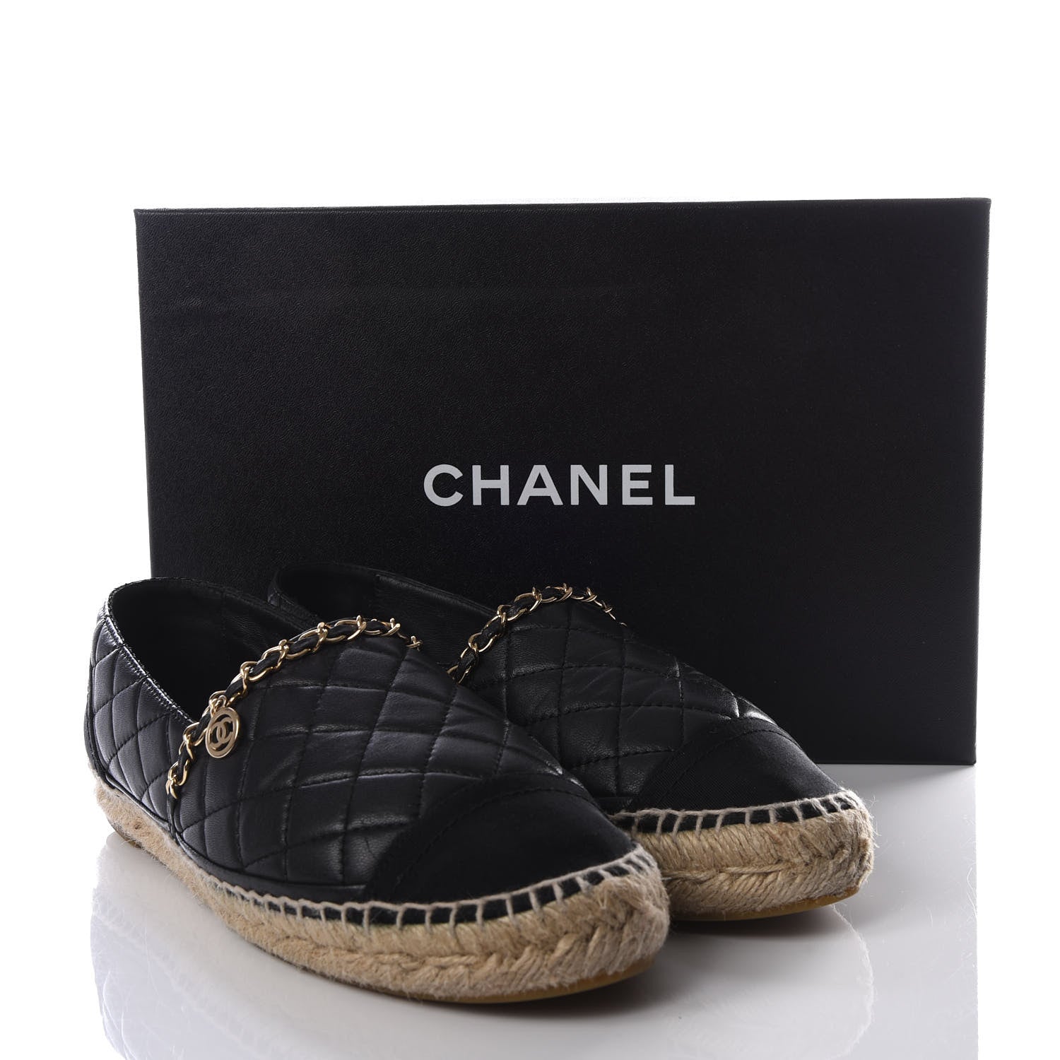 Chanel Lambskin Quilted CC Chain Espadrilles 39 Black 9 of 9