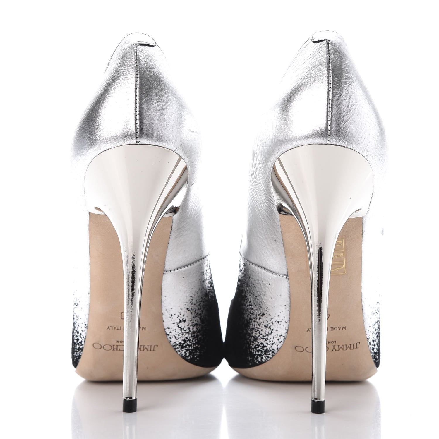 Jimmy Choo Suede Metallic Leather Degrade Anouk Pumps 40 Silver Black 5 of 9