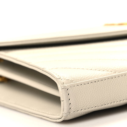 Saint Laurent Grain De Poudre Matelasse Chevron Monogram Chain Wallet Crema Soft 9 of 11
