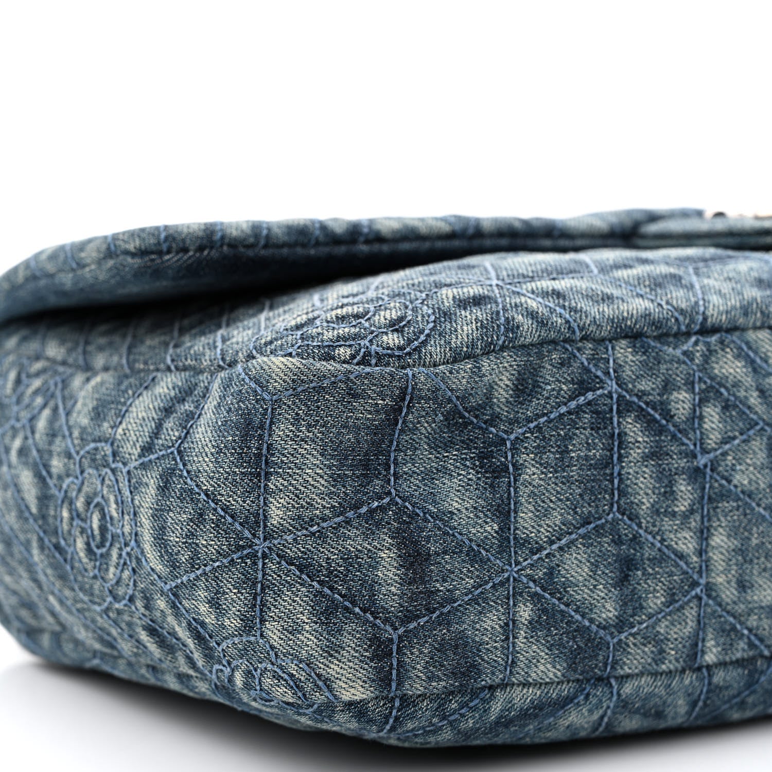 Chanel Denim Quilted Camellia Embroidered Large Flap Blue 9 of 11