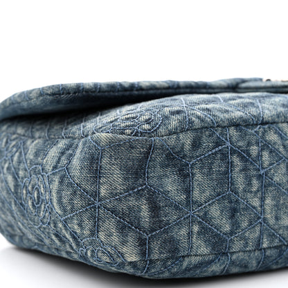 Chanel Denim Quilted Camellia Embroidered Large Flap Blue 9 of 11