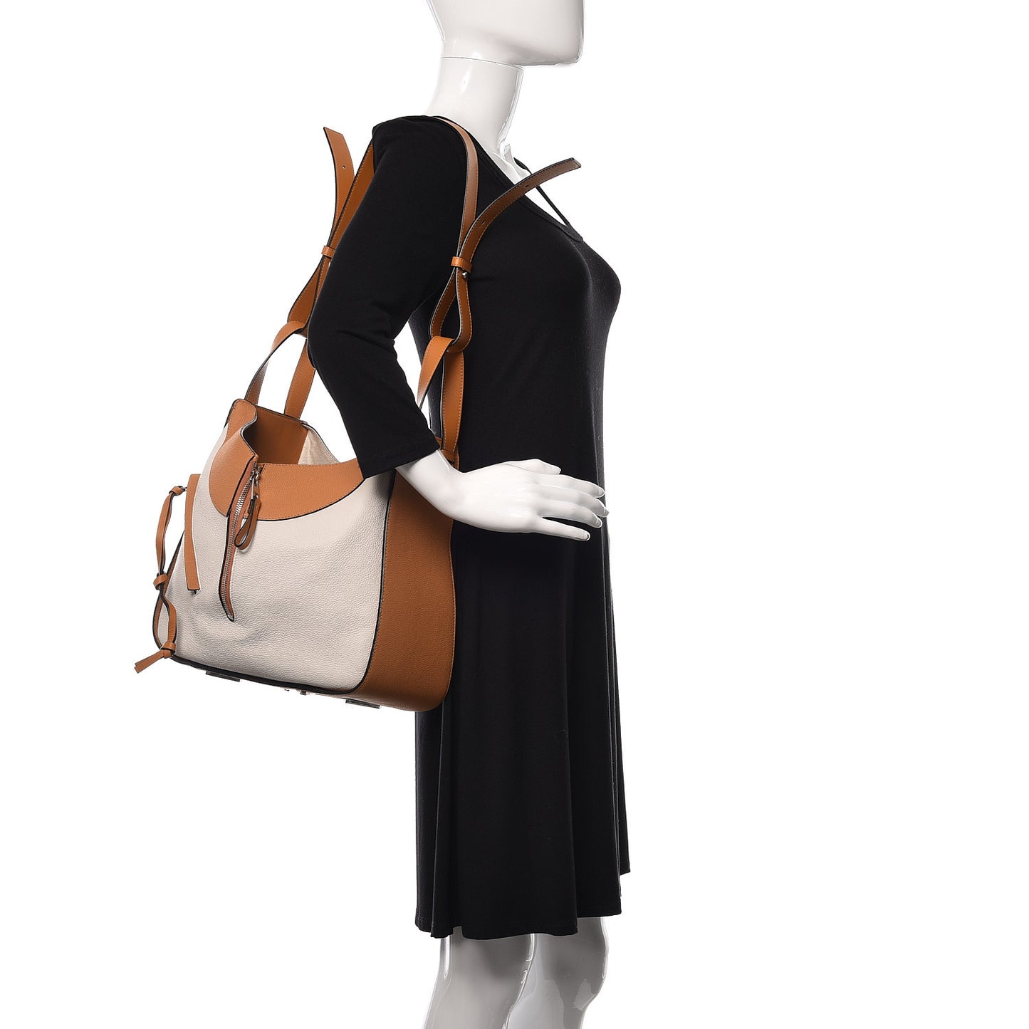 Calfskin Medium Hammock Shoulder Bag Tan White