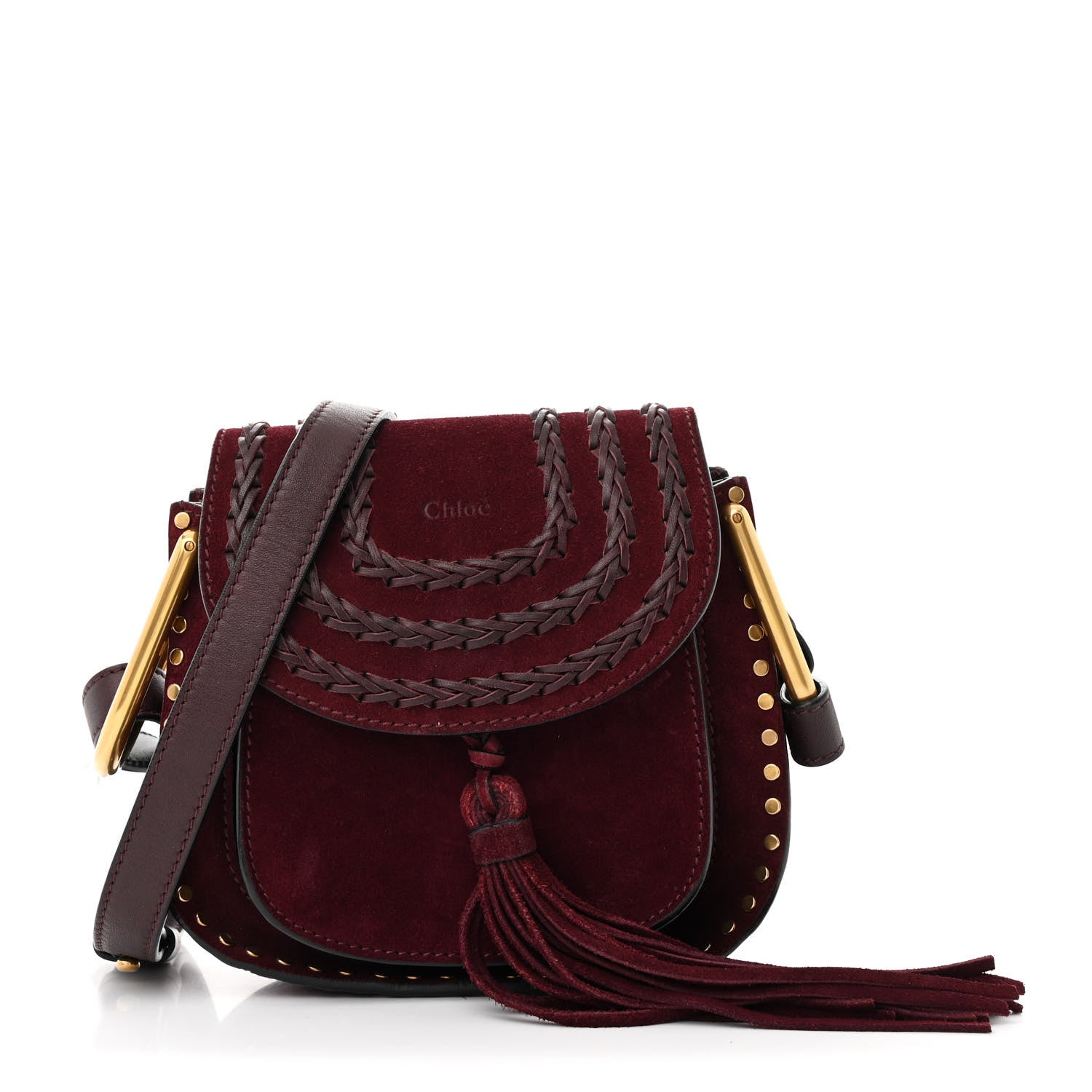 Chloe Suede Calfskin Braided Mini Hudson Shoulder Bag Sienna Red 1 of 10