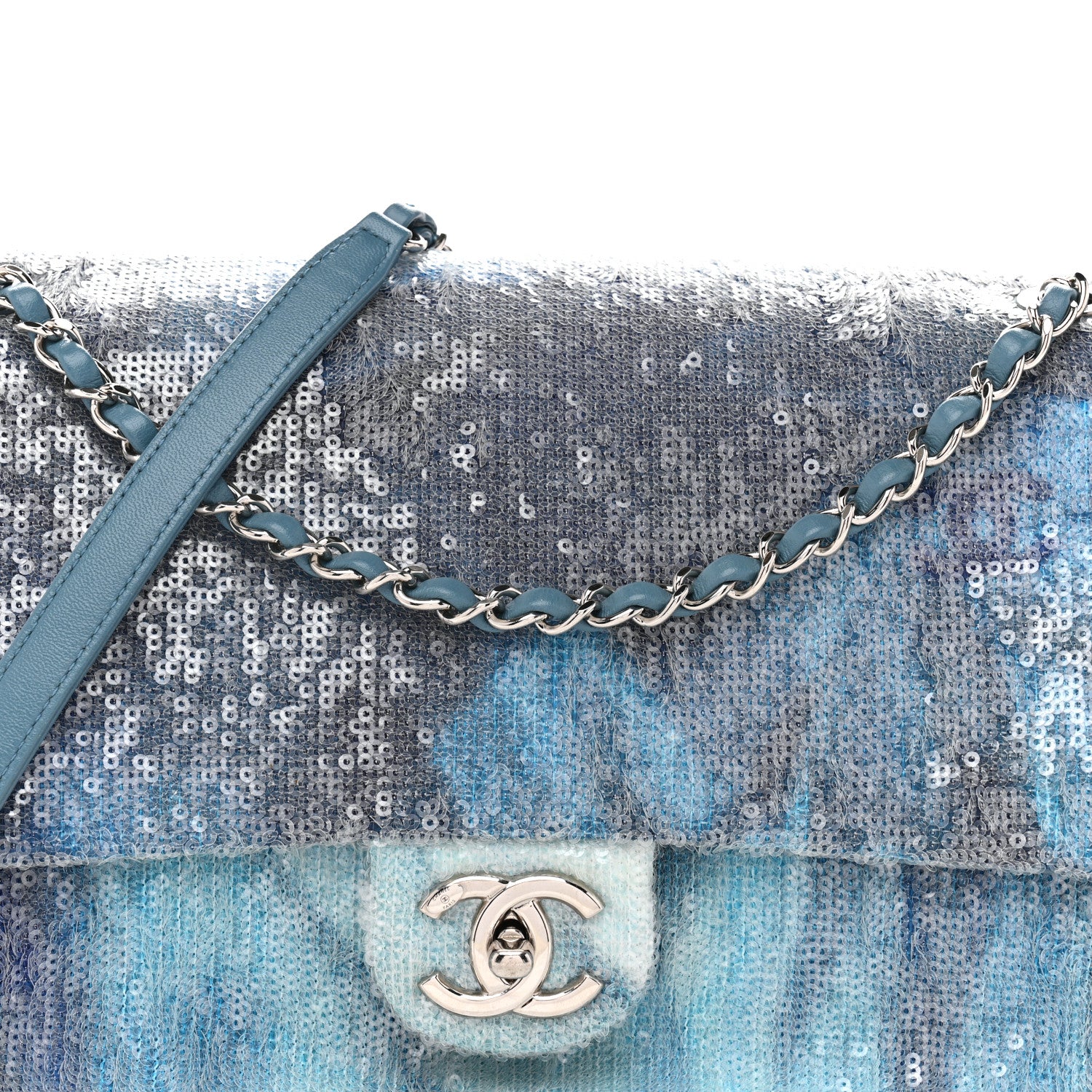 Chanel Sequin Large Waterfall Flap Light Blue 8 of 14