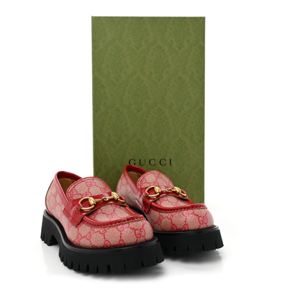 Gucci GG Supreme Monogram Cordovan Lux Womens Harald Horsebit 25mm Platform Loafers 36 Beige Hibiscus Red 11 of 11