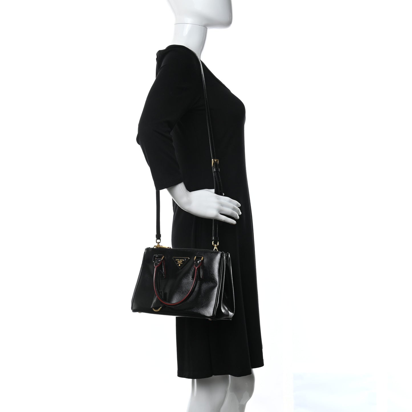 Saffiano Vernice Small Galleria Double Zip Tote Black