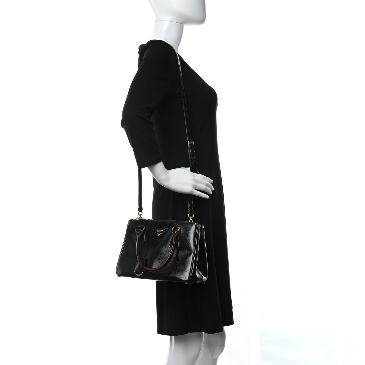 Prada Saffiano Vernice Small Galleria Double Zip Tote Black 2 of 8