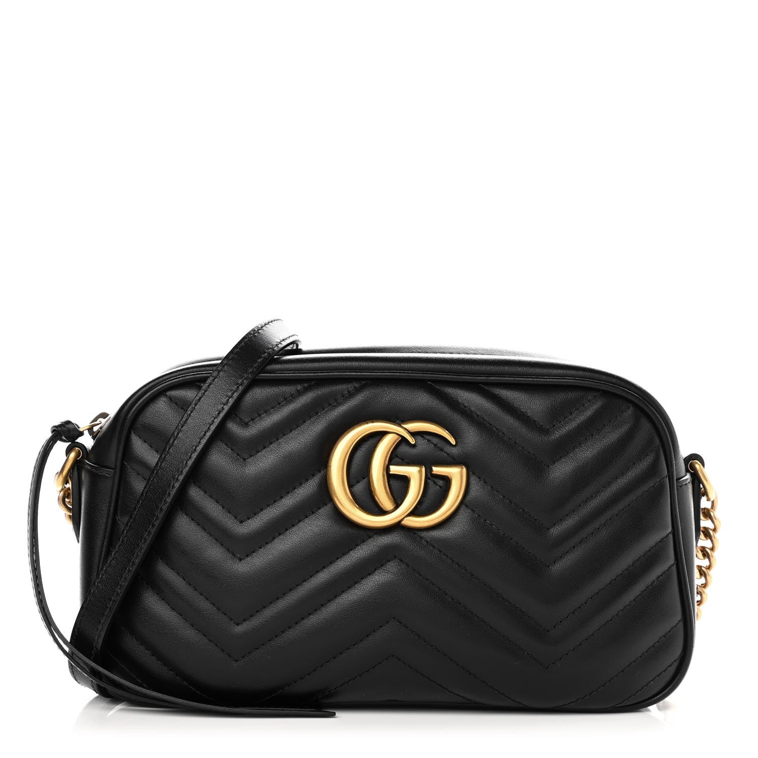 Gucci Calfskin Matelasse Small GG Marmont Chain Shoulder Bag Black 1 of 9