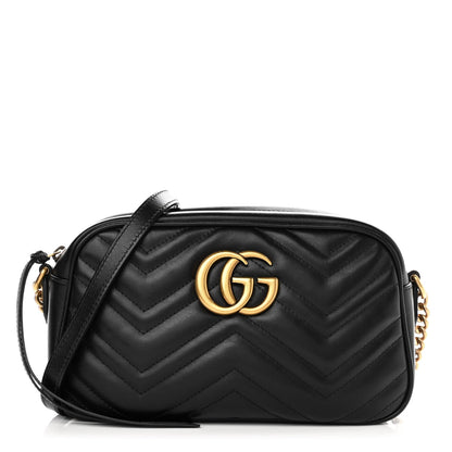 Gucci Calfskin Matelasse Small GG Marmont Chain Shoulder Bag Black 1 of 9