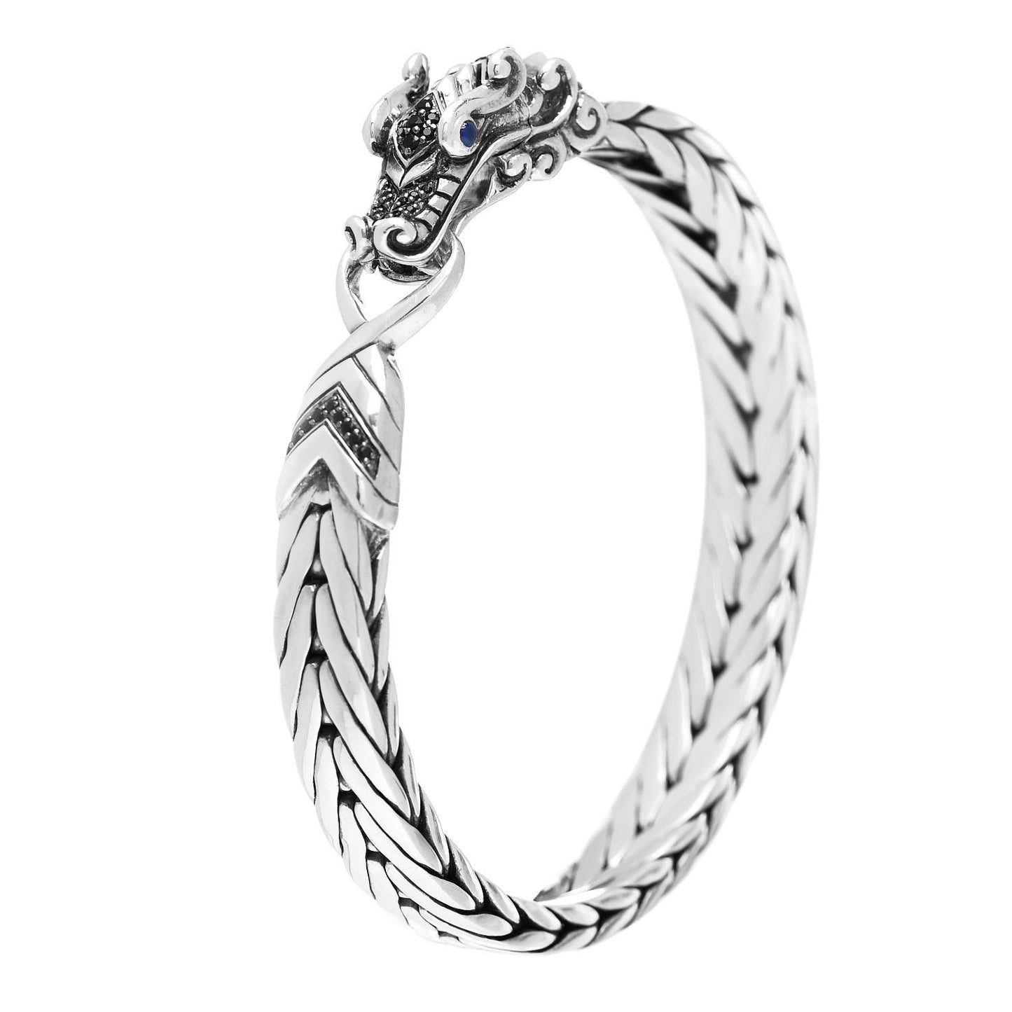 Sterling Silver Black Blue Sapphire 9mm Legends Naga Bracelet