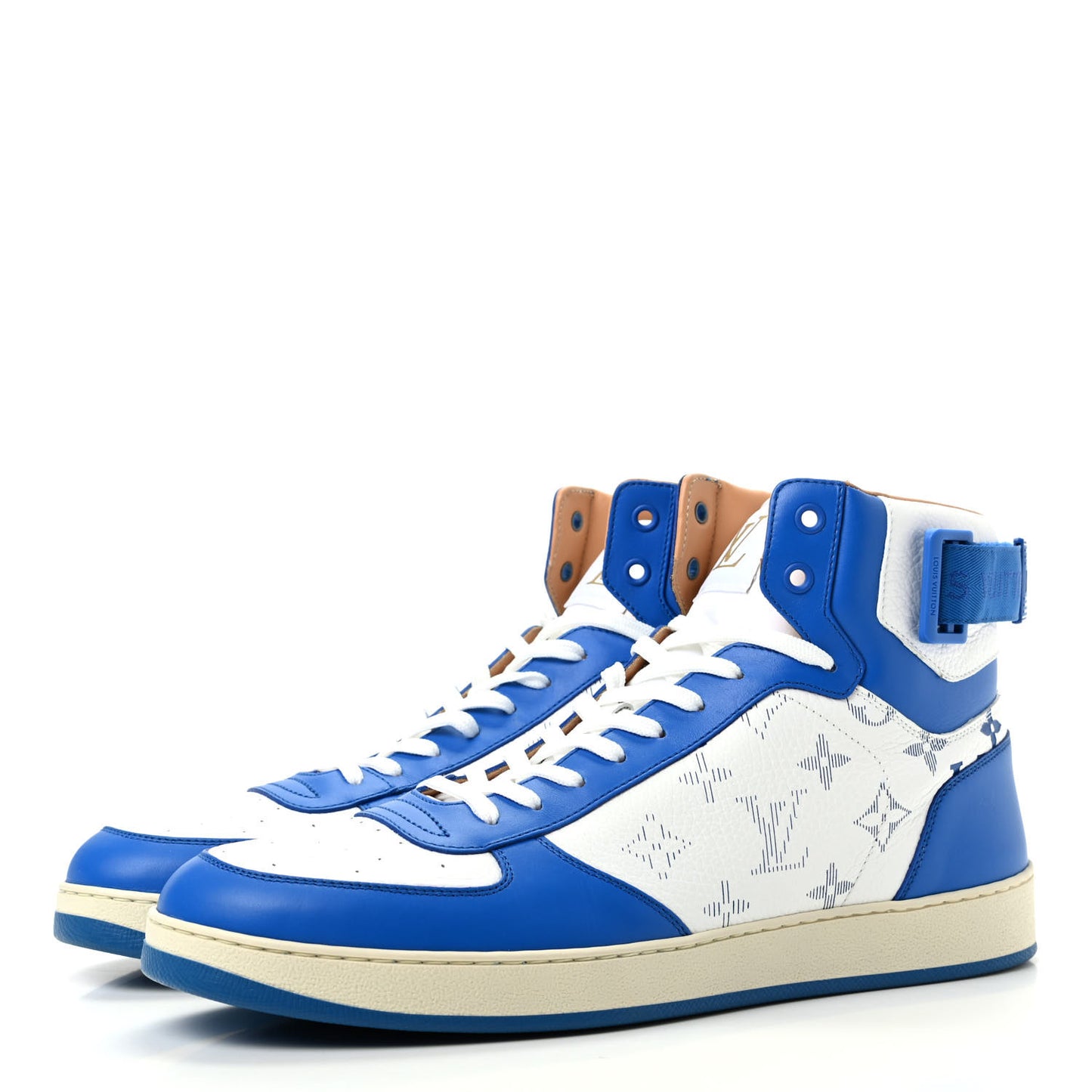 Calfskin Monogram Mens Rivoli High Top Sneakers 9 Blue