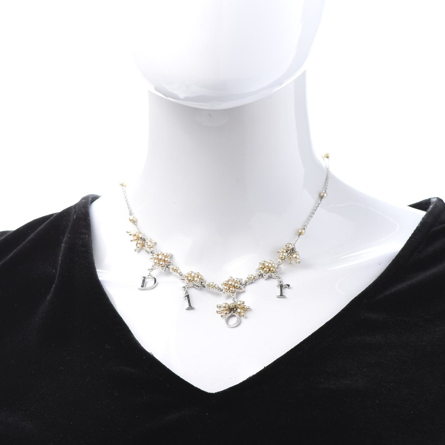 Pearl Star Logo Charm Necklace Silver
