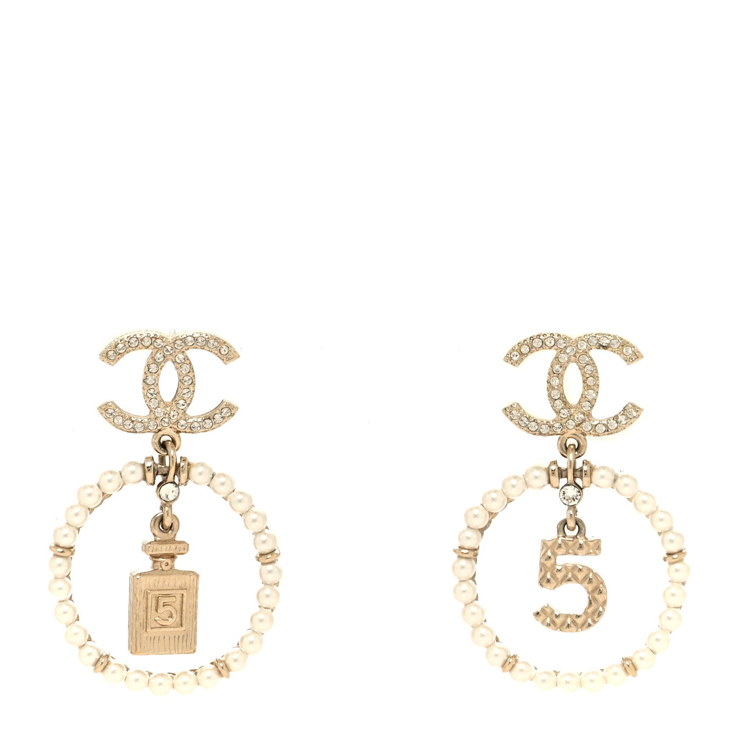 Chanel Crystal Pearl Chanel Charms CC Drop Earrings Gold 1 of 4