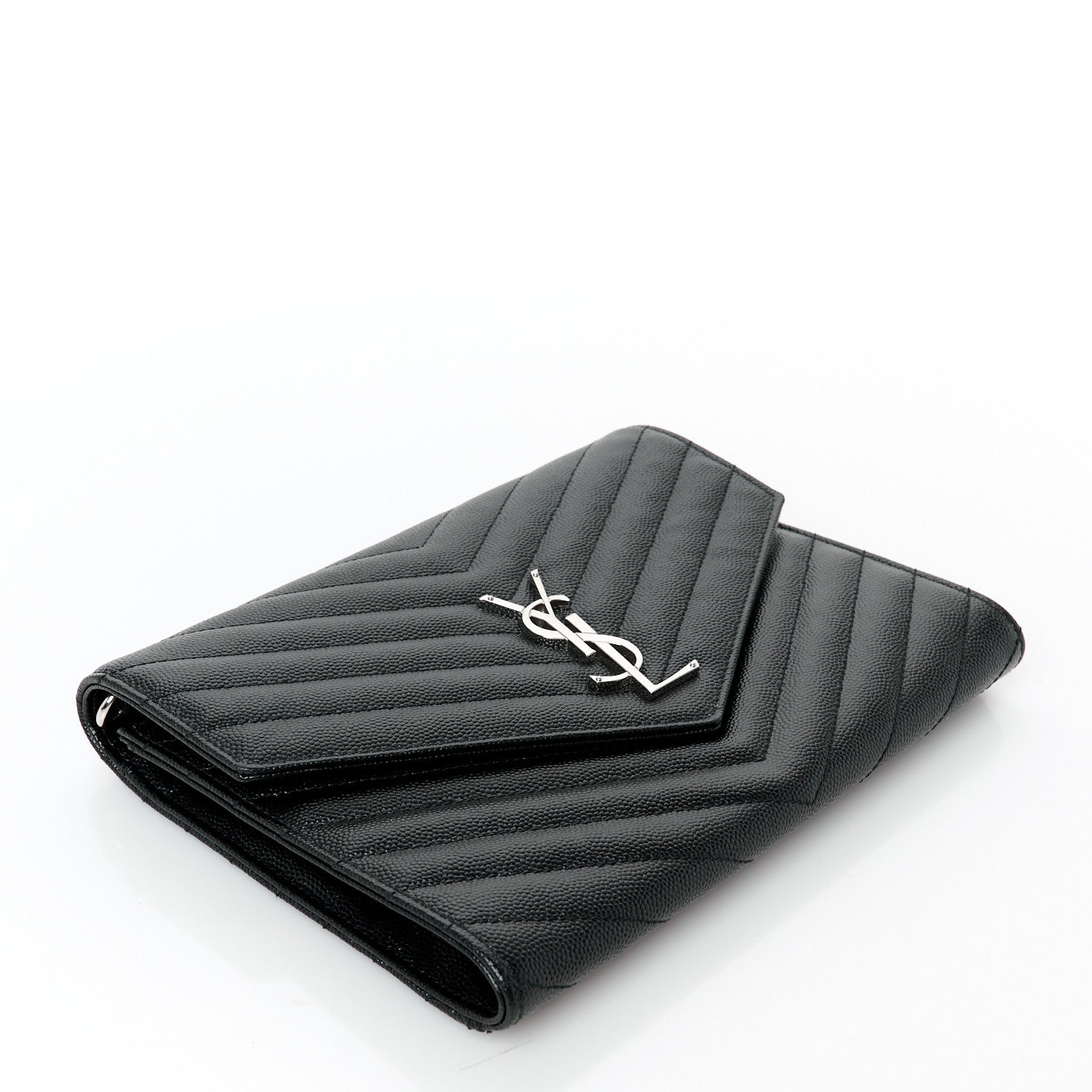 Saint Laurent Grain De Poudre Matelasse Chevron Monogram Envelope Clutch Black 4 of 8