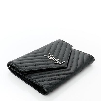 Saint Laurent Grain De Poudre Matelasse Chevron Monogram Envelope Clutch Black 4 of 8