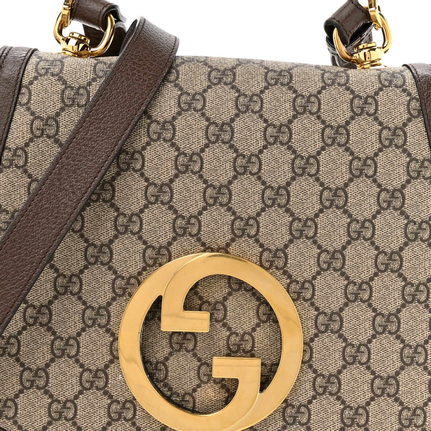 GG Supreme Monogram Textured Dollar Calfskin Web Medium Blondie Top Handle Shoulder Flap Bag Beige Ebony New Acero