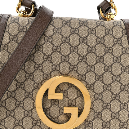 Gucci GG Supreme Monogram Textured Dollar Calfskin Web Medium Blondie Top Handle Shoulder Flap Bag Beige Ebony New Acero 9 of 13