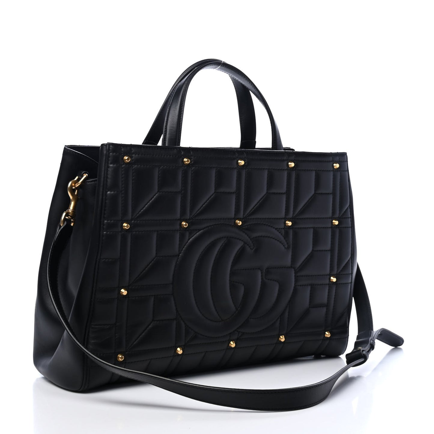 Calfskin Matelasse Studded Medium GG Marmont Tote Black