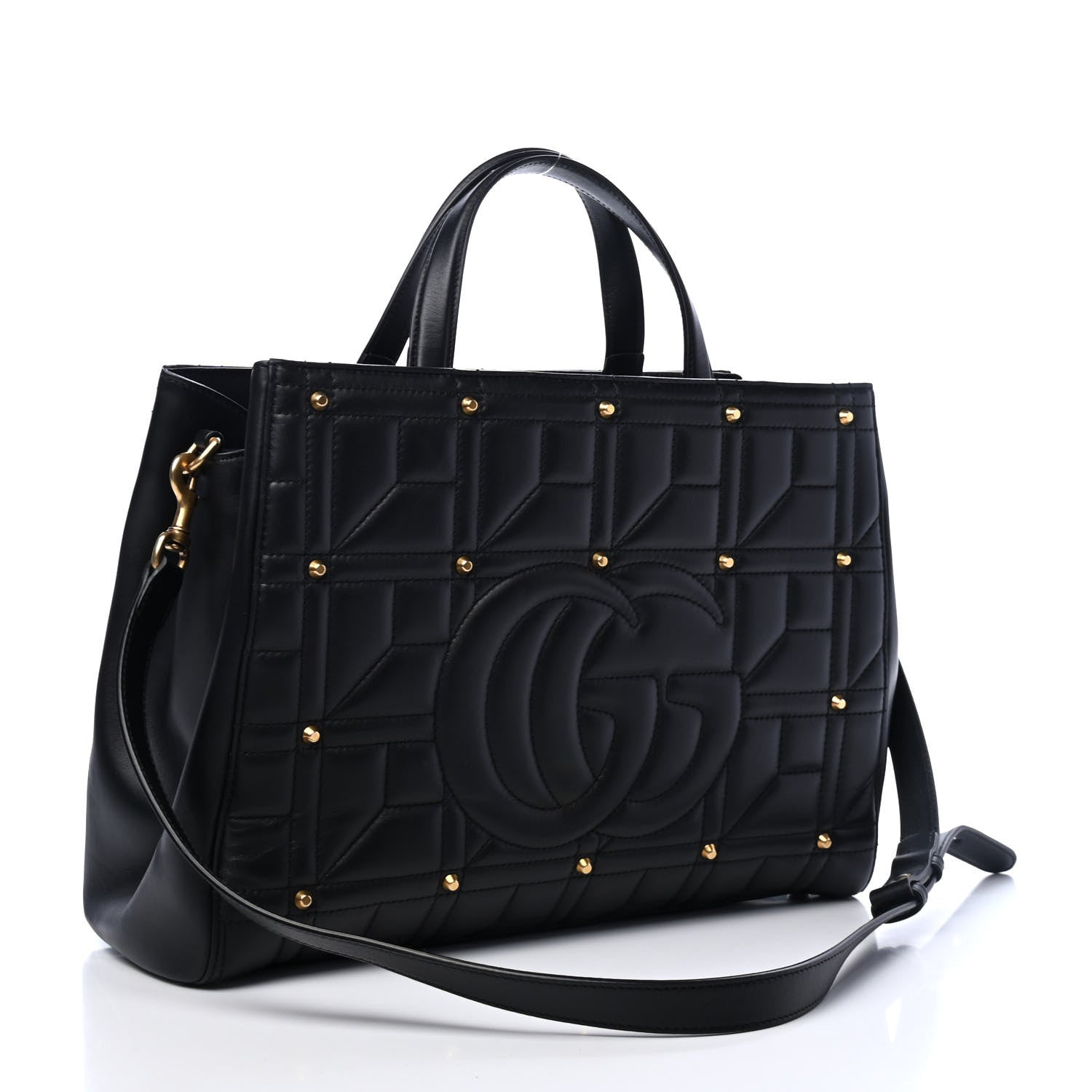 Gucci Calfskin Matelasse Studded Medium GG Marmont Tote Black 2 of 4