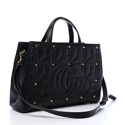 Gucci Calfskin Matelasse Studded Medium GG Marmont Tote Black 2 of 4