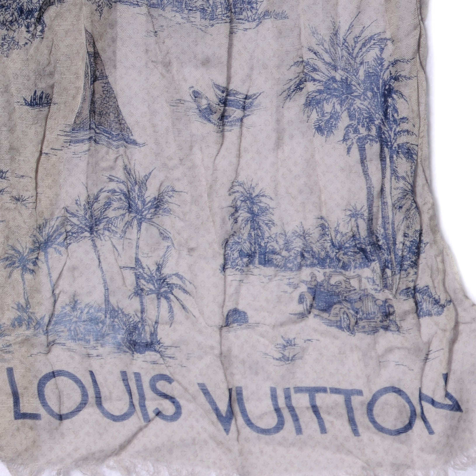 Louis Vuitton Cotton Linen Toile Etole De Louis Pareo Blue 5 of 7