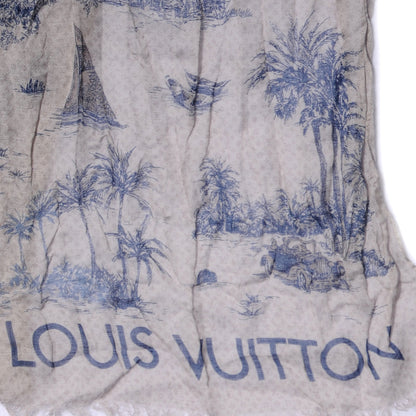 Louis Vuitton Cotton Linen Toile Etole De Louis Pareo Blue 5 of 7